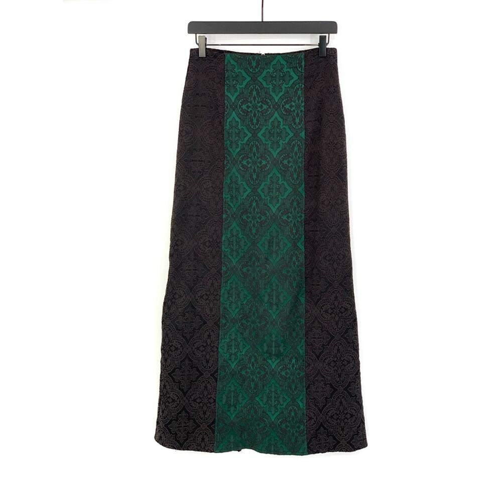 VTG MORBID THREADS Maxi Skirt Black Green Jacquard S